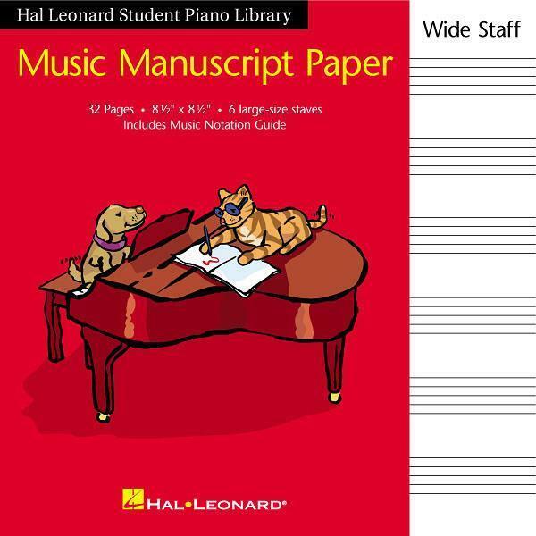 Music Manuscript Paper Wide Staff 32 page 6 stave book 8 1/2" x 8 1/2" (215mm x 215mm) with Music Notation Guide